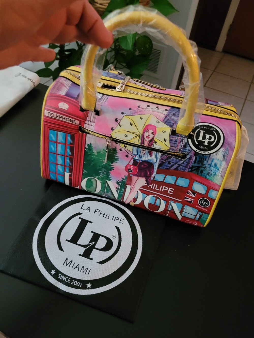 La Philipe Pink & Yellow Graphic London Dome Satchel